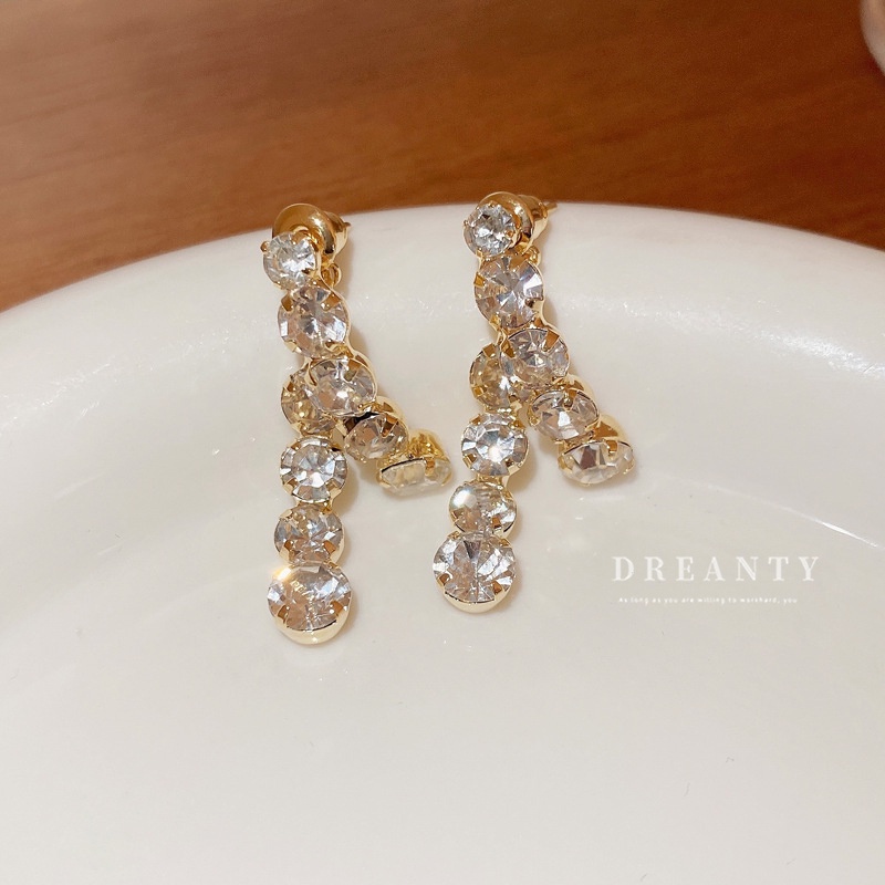 Bông Tai Mạ Vàng / Bạc Dát Kim Cương Nhiều Kiểu Dáng Hình Học Sang Trọng Phong Cách Hàn Quốc Cho Nữ