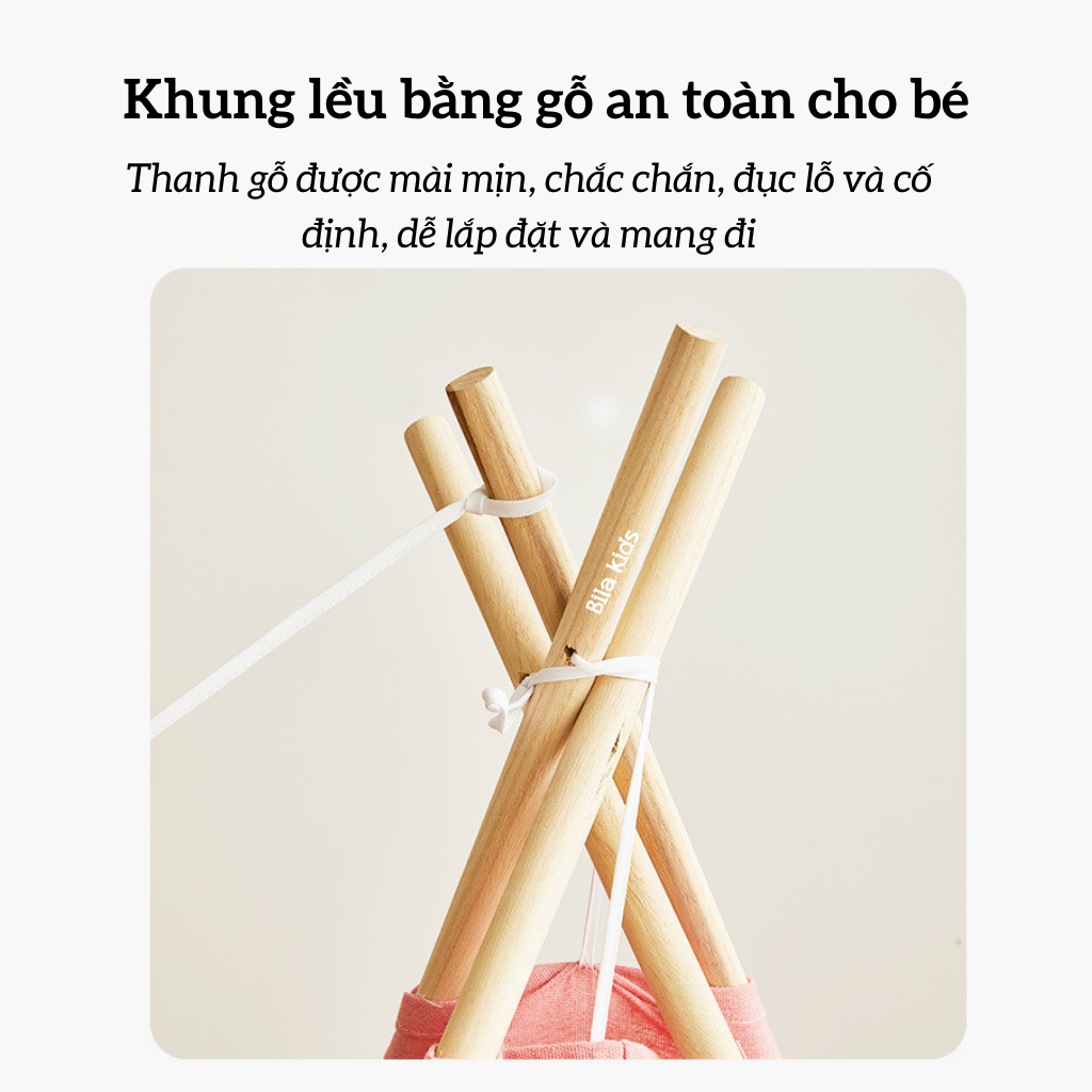 Lều cho bé công chúa hoàng tử bằng khung gỗ vải mềm, đồ chơi trẻ em