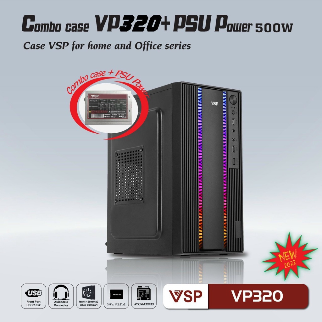 Vỏ case văn phòng VSP kèm nguôn 500w VP280 / VP 320