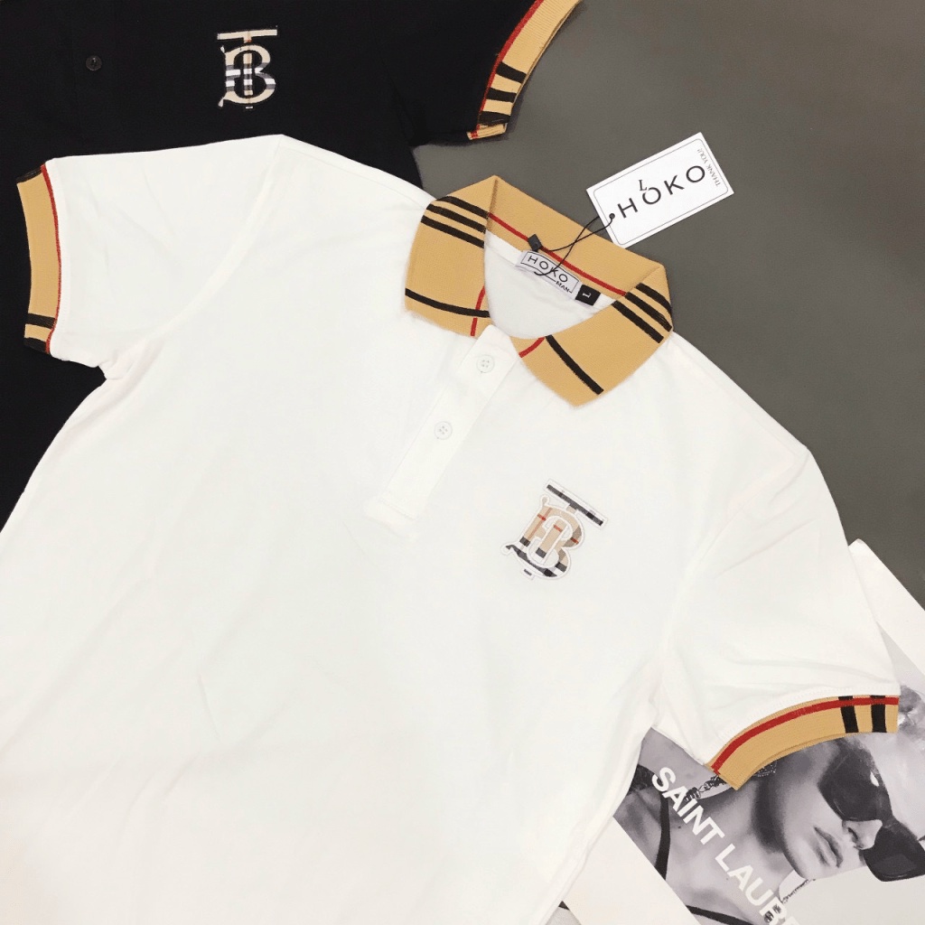 Áo Thun Nam Có Cổ Tay Ngắn Vải Cotton 2 Màu Trắng Đen Đơn Giản Lịch Lãm NEW UNISEX