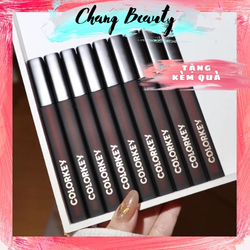 Son kem lì Colorkey Moist Velvet Lip Laqucquer dưỡng ẩm mềm mịn như lụa cao cấp 2g bản vỏ đen limited black red