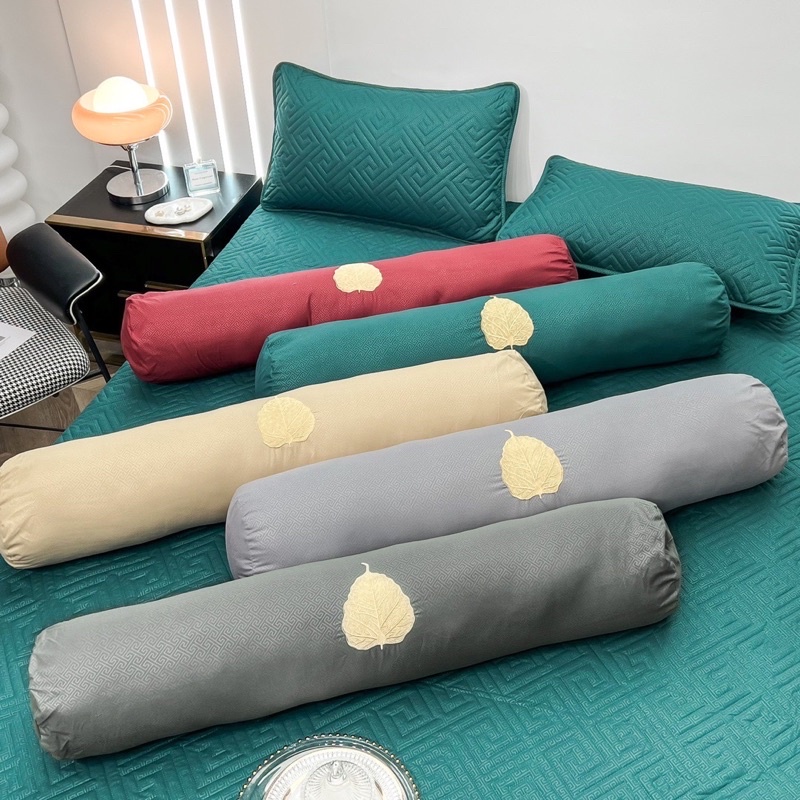 Bộ ga lụa Vân chìm Trần bông thêu họa tiết chữ vạn sét 4 món y hình