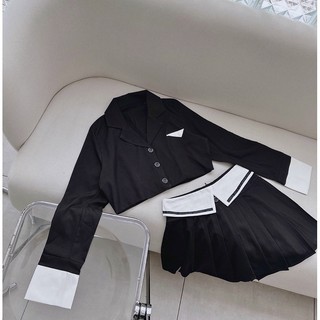 Set áo crop vest kẻ sọc + short