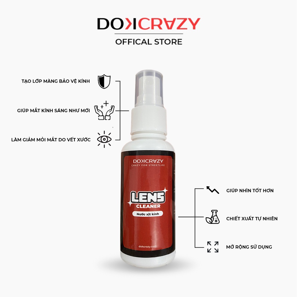 Nước xịt rửa mắt kính chuyên dụng DOKCRAZY phụ kiện lau kính an toàn, đa năng 60ml