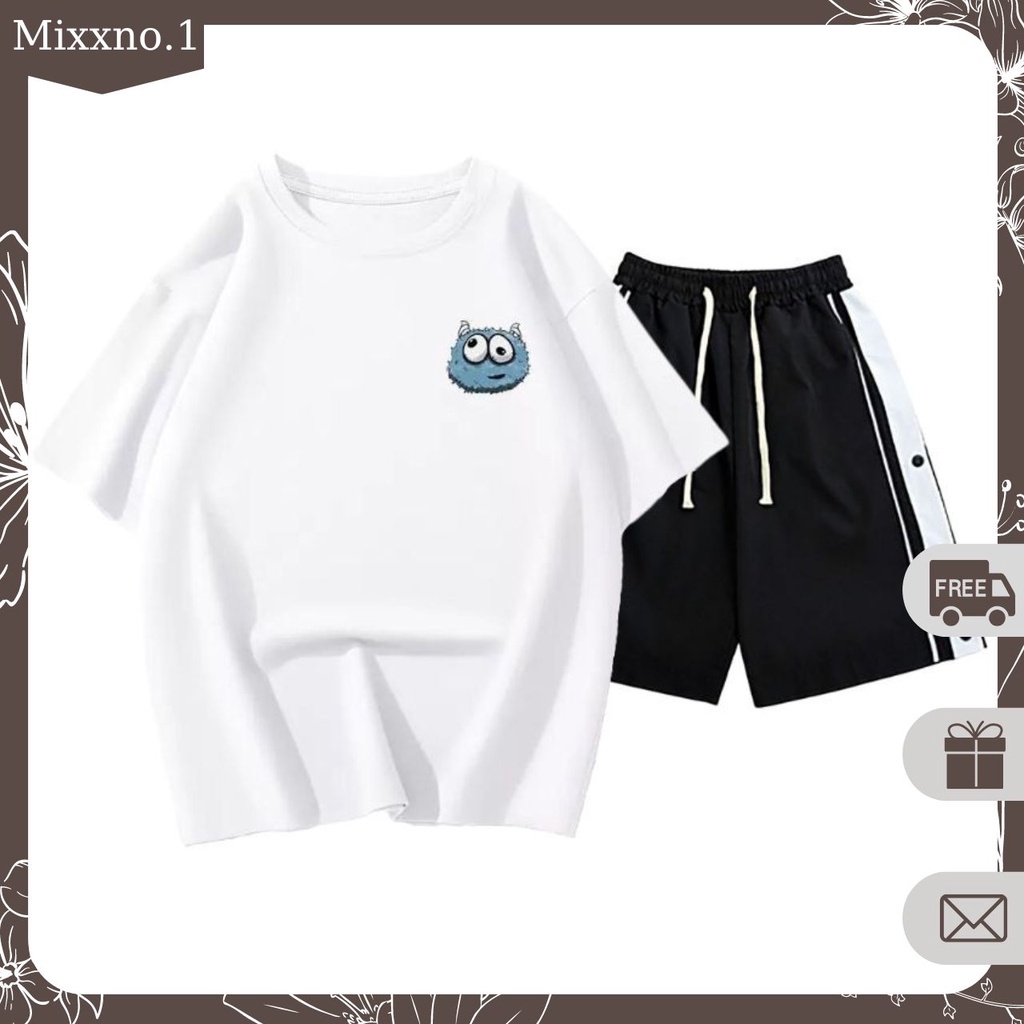 Bộ Đồ Nam Mùa Hè Áo Thun Tay Lỡ WANTED Phối Quần Cúc Sườn Hai Bên Thời Trang Mixxno.1 TOP NAM 261 + SHORT NAM 042