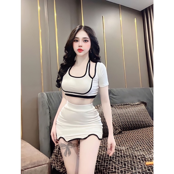 Set thun body viền kèm chân váy 55-95kg