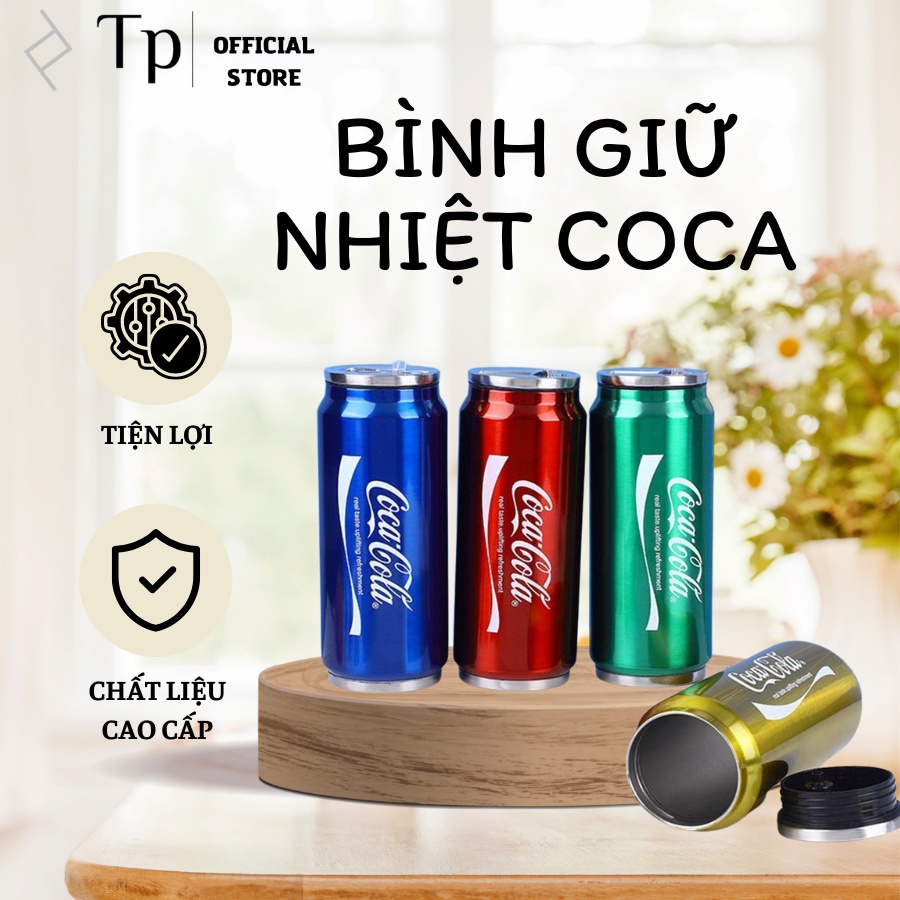 BÌNH GIỮ NHIỆT HÌNH LON NƯỚC COCA-COLA 450ML INOX 304 CÓ ỐNG HÚT TIỆN LỢI