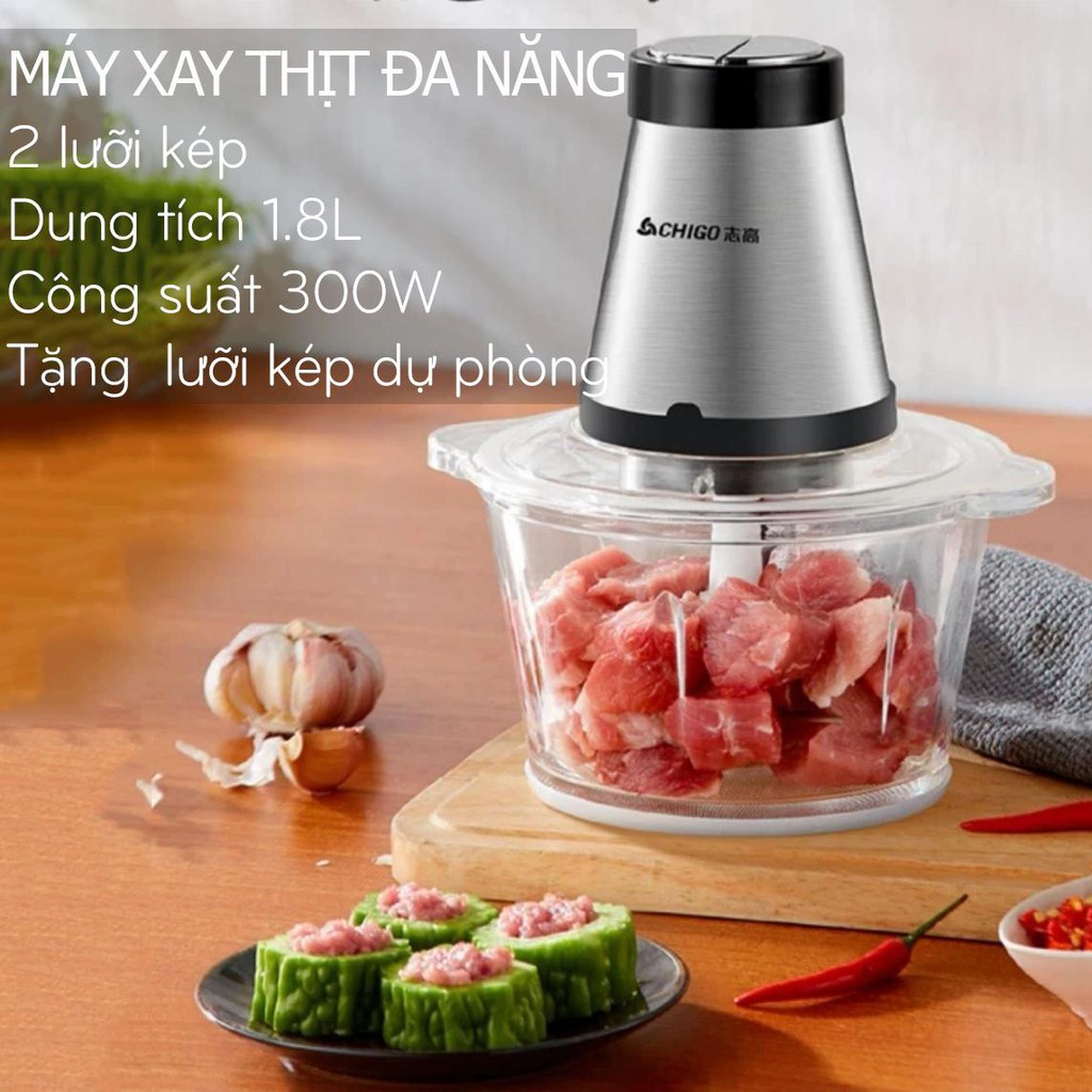 Máy Xay Thịt Đa Năng Cối 2L Inox 304,4 Lưỡi Dao Thép Không Gỉ, Máy Xay Đa Năng hàng Cao Cấp