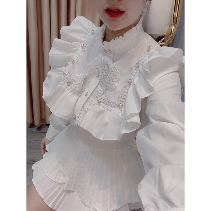 Áo sơ mi nữ - Áo sơ mi kiểu phối nơ điệu đà - tiểu thư sang chảnh mặc đi làm, đi học nội y xanh - chất mát