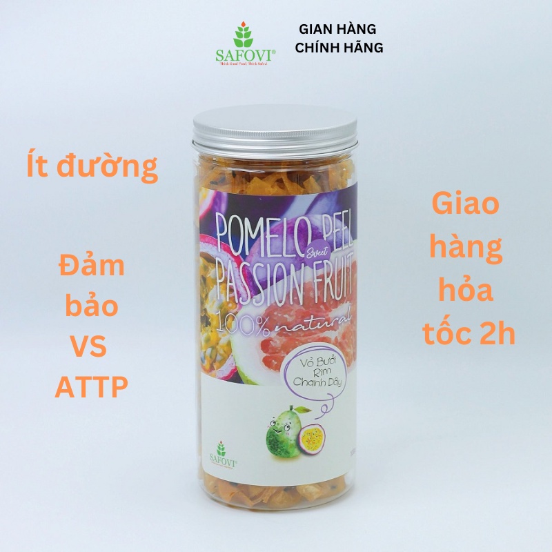 Vỏ bưởi rim chanh dây/ Vỏ bưởi chanh dây sấy dẻo Safovi chua ngọt, thơm ngon - 100g/200g/500g