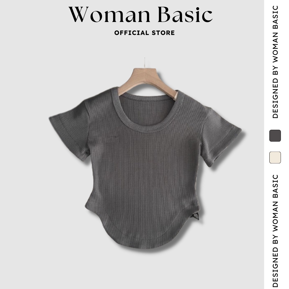 Áo croptop nữ cộc tay ôm body cổ tròn độc đáo áo ngắn nữ khoét eo sexy cá tính phù hợp đi chơi đi du lịch