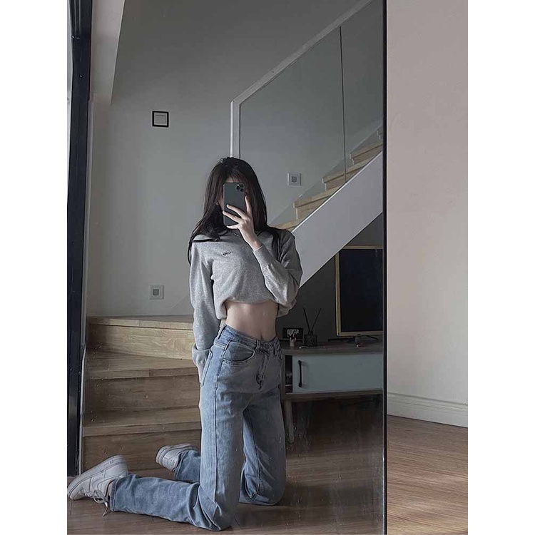 Quần bò nữ xanh đậm nhạt Baggy ống đứng suông rộng lưng cạp cao, Quần Jean Form chất xuông JNO1 hottrend Hàn 2023 | BigBuy360 - bigbuy360.vn