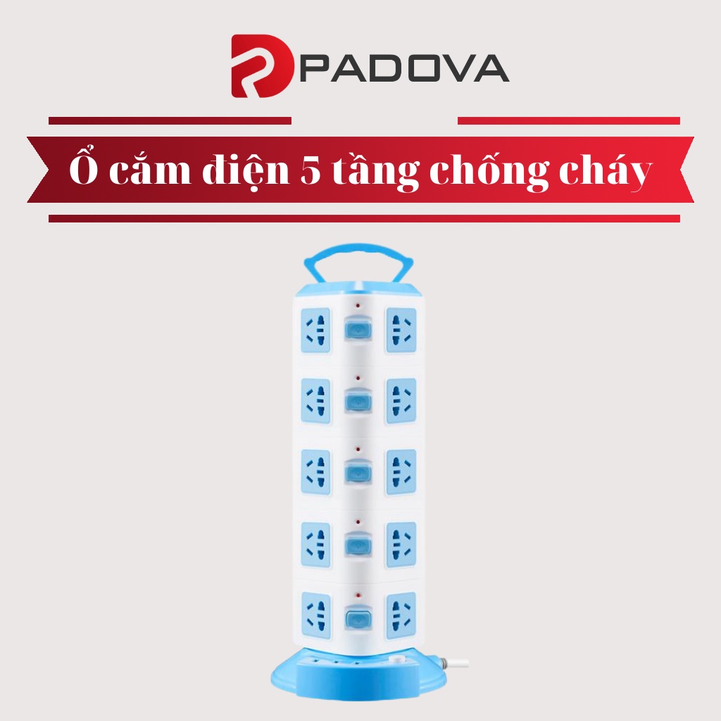 Ổ Cắm Điện 5 Tầng Đa Năng Có 3 Cổng USB, Chống Cháy, Chống Giật PADOVA 3507