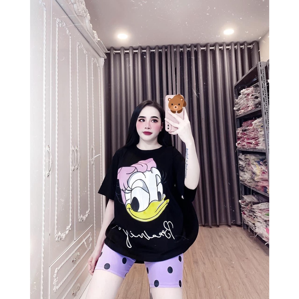 [3.3 Sales Freeship] Set bộ thun đùi dễ thương, set áo thun in hình vịt donal phối quần lửng ngố chấm bi cute mtb