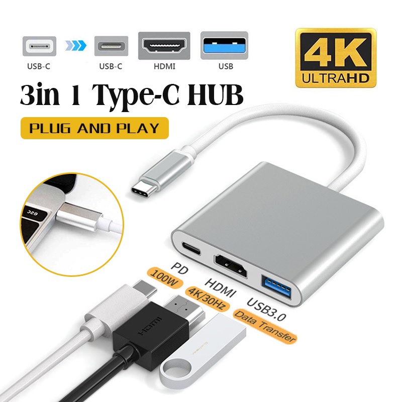 Cáp chuyển đổi từ type C sang HDMI + USB 3.0,Dây Chuyển với cổng HDMI/ USB3.0/TypeC cho laptop táo,tablet táo, tivi