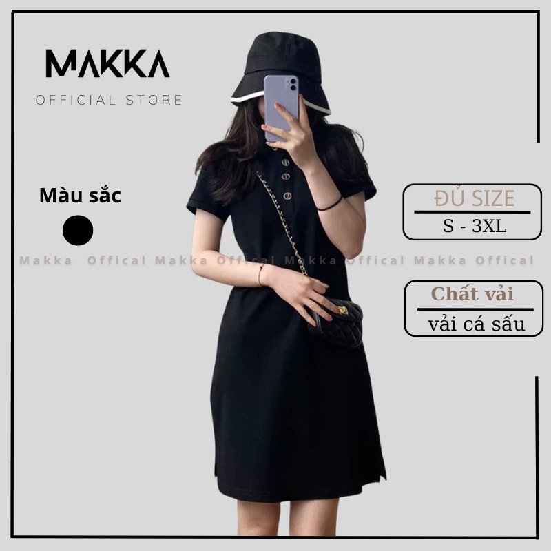 Đầm polo MAKKA váy polo dáng suông cổ sơ mi cộc tay váy xuông có cổ chất liệu cá sấu 594