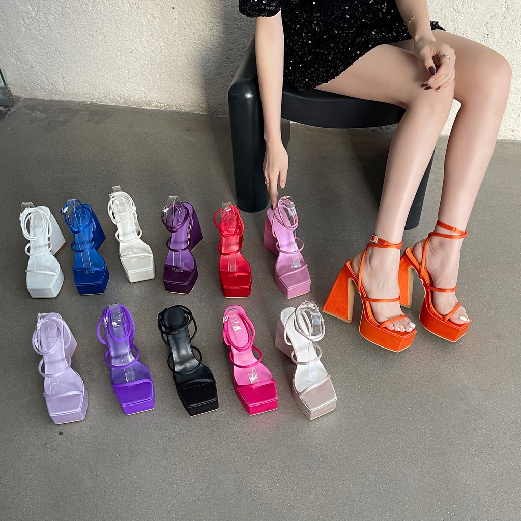 Giày sandals quai mảnh đế đúp siêu cao gót 12cm dây quấn đẹp nhiều màu kiểu Châu Mỹ 202