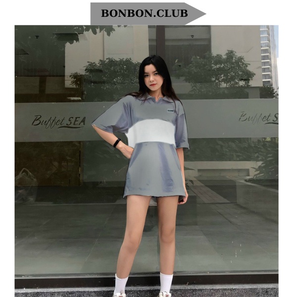Áo Polo Thun Form Rộng Unisex Locadrand Nam Nữ Oversize Chất Vải Cá Sấu Cao Cấp 2 Màu Xám Sọc Trắng BONBON.CLUB