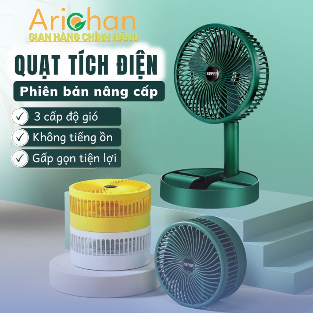 Quạt tích điện để bàn mini Super gấp gọn có thể kéo dài 3 tốc độ gió xoay 360 cổng sạc usb tiện dụng, bảo hành 12 tháng