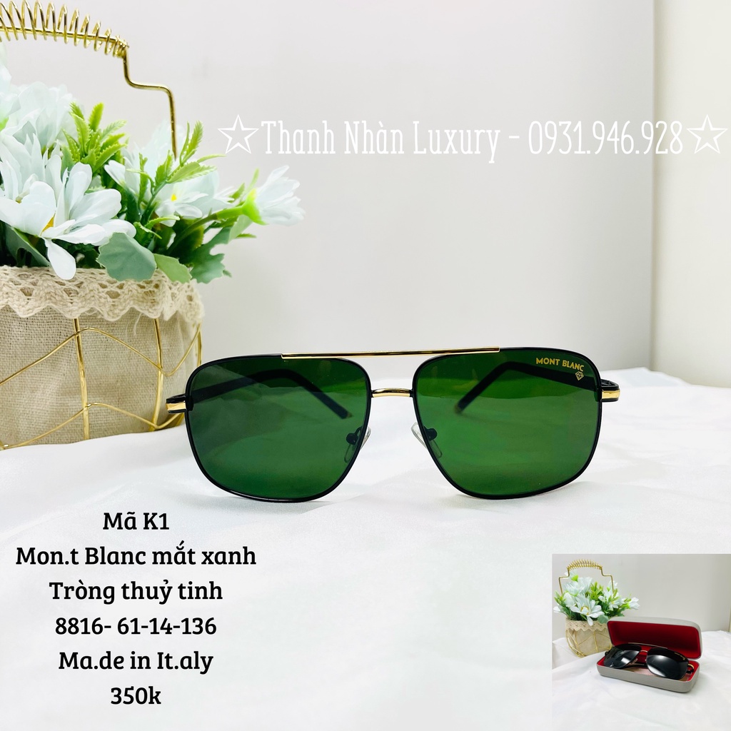 Kính mắt nam tròng thủy tinh mắt xanh thương hiệu monblact chống tia uv shop thanh nhàn