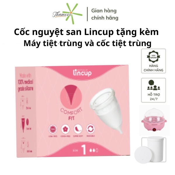 Cốc nguyệt san Lincup chính hãng từ Mỹ tặng kèm máy tiệt trùng và cốc tiệt trùng