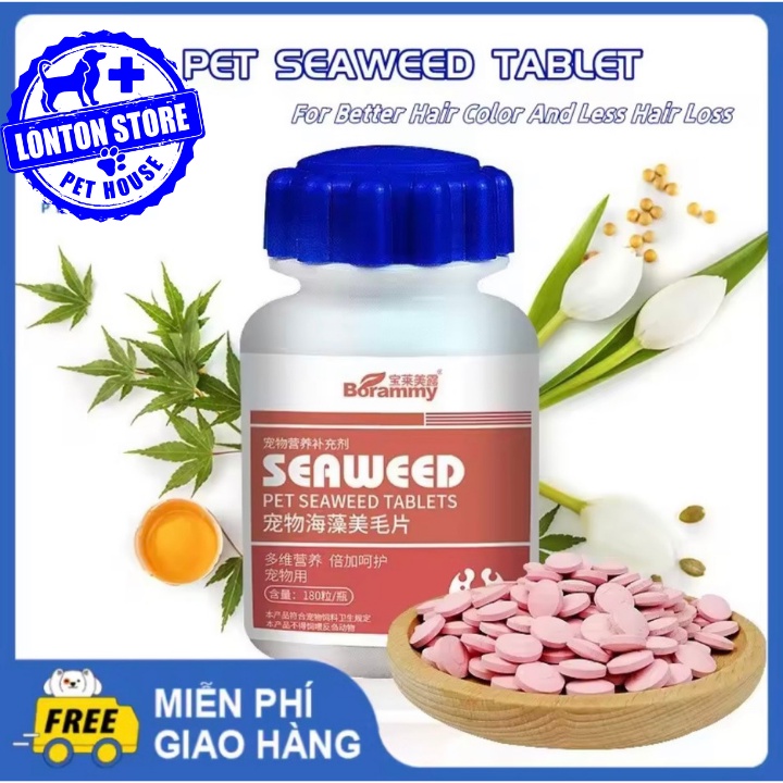 SEAWEED BORAMMY dưỡng lông dành cho chó mèo,180 viên/ hủ