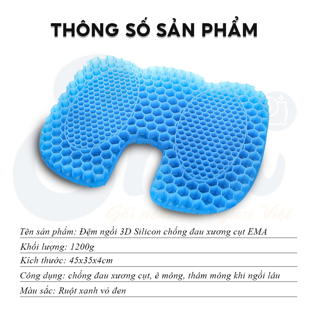 Đệm ngồi 3D Silicon thoáng khí Ema - Chống đau xương cụt, giảm đau vùng trĩ, ê mông Dành cho dân văn phòng, lái xe