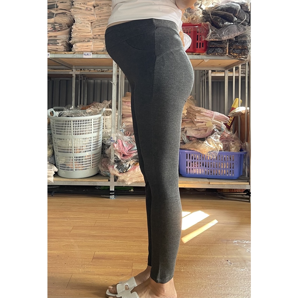 Quần bầu legging dài nâng vòng 3 đẹp có chun chỉnh bụng, chất cotton thoáng mát màu, XÁM KHÔNG ĐÁP BỤNG