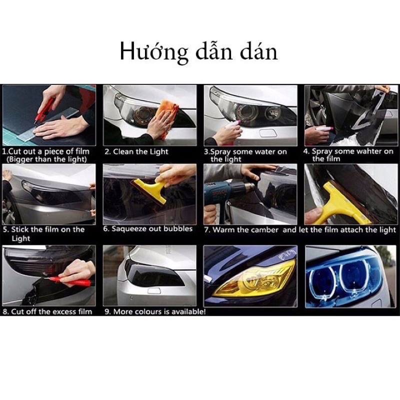 Phim dán đèn xe hơi cao cấp 3 lớp, film dán xe thể thao, đổi màu đèn pha đèn hậu ô tô xe máy
