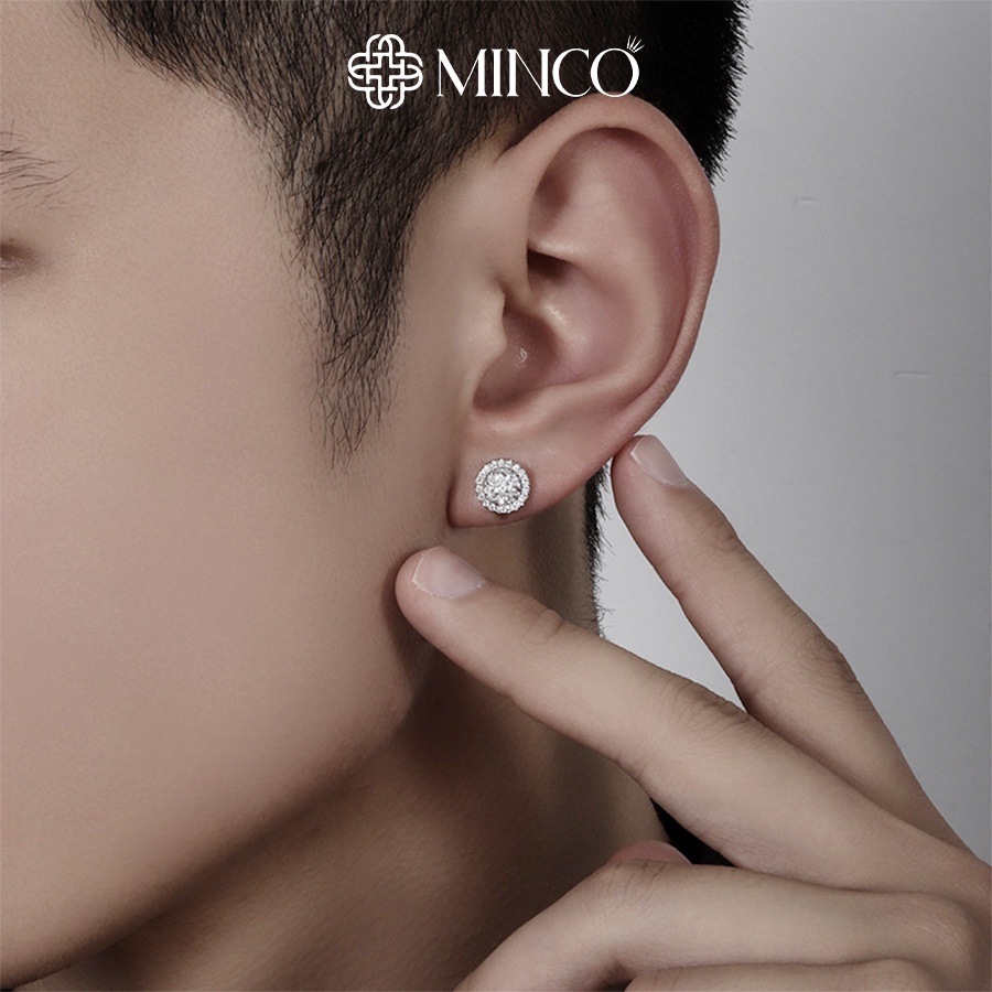 Khuyên tai nam tròn trắng đen Minco Accessories bông tai phong cách hiphop cá tính BT251