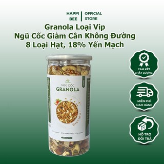 Ngũ Cốc Granola Hapi Bee Loại Vip (18% yến mạch)  - Lon 500gram -  Ngũ cốc giảm cân không đường tốt cho người ăn kiêng