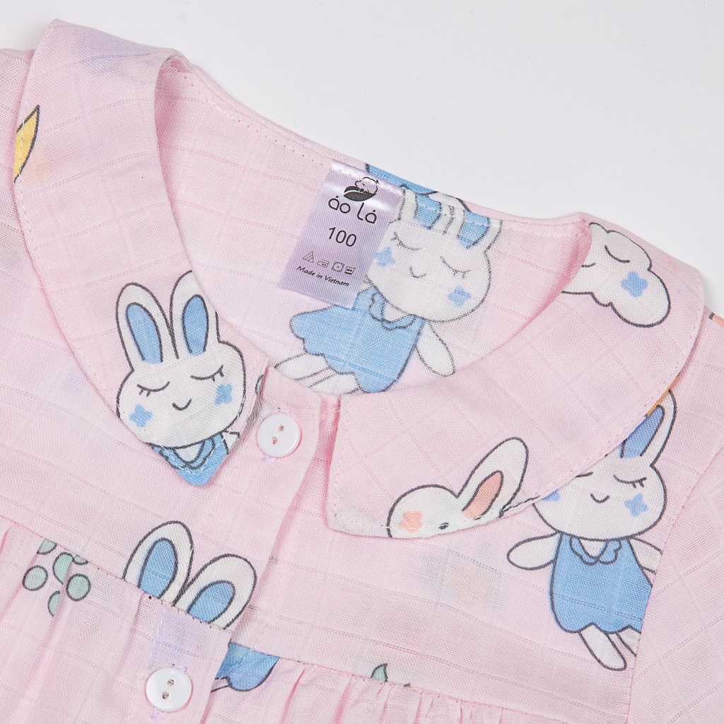 Pijama cho bé gái dài tay mặc ngủ điều hòa babydoll dễ thương áo lá - ảnh sản phẩm 3