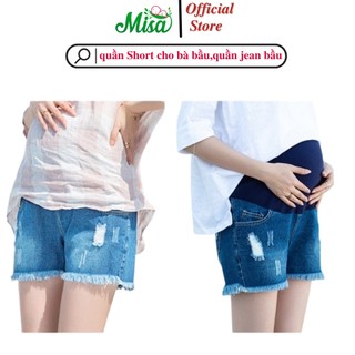 Quần Đùi Bầu Cạp Cao Thời Trang, Quần Short Jean Thoải Mái Cho Bà Bầu