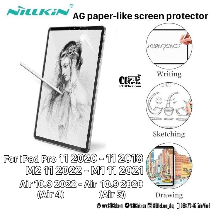 MIẾNG DÁN DẠNG GIẤY VẼ IPAD PRO M2 11 2022 - M1 11 2021 - 11 2020 - 11 2018 - AIR 10.9 NILLKIN AG PAPER-LIKE CHÍNH HÃNG
