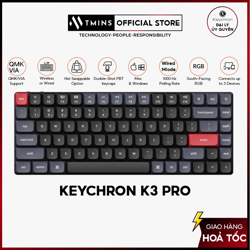 Bàn phím cơ Keychron K3 Pro QMK/VIA - Hàng chính hãng (Bảo hành 12 tháng)