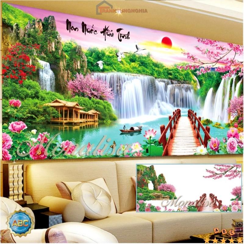Tranh đính đá phong cảnh non nước hữu tình 1m30 x 60cm - 1m60 x 75cm - 2m x 90cm