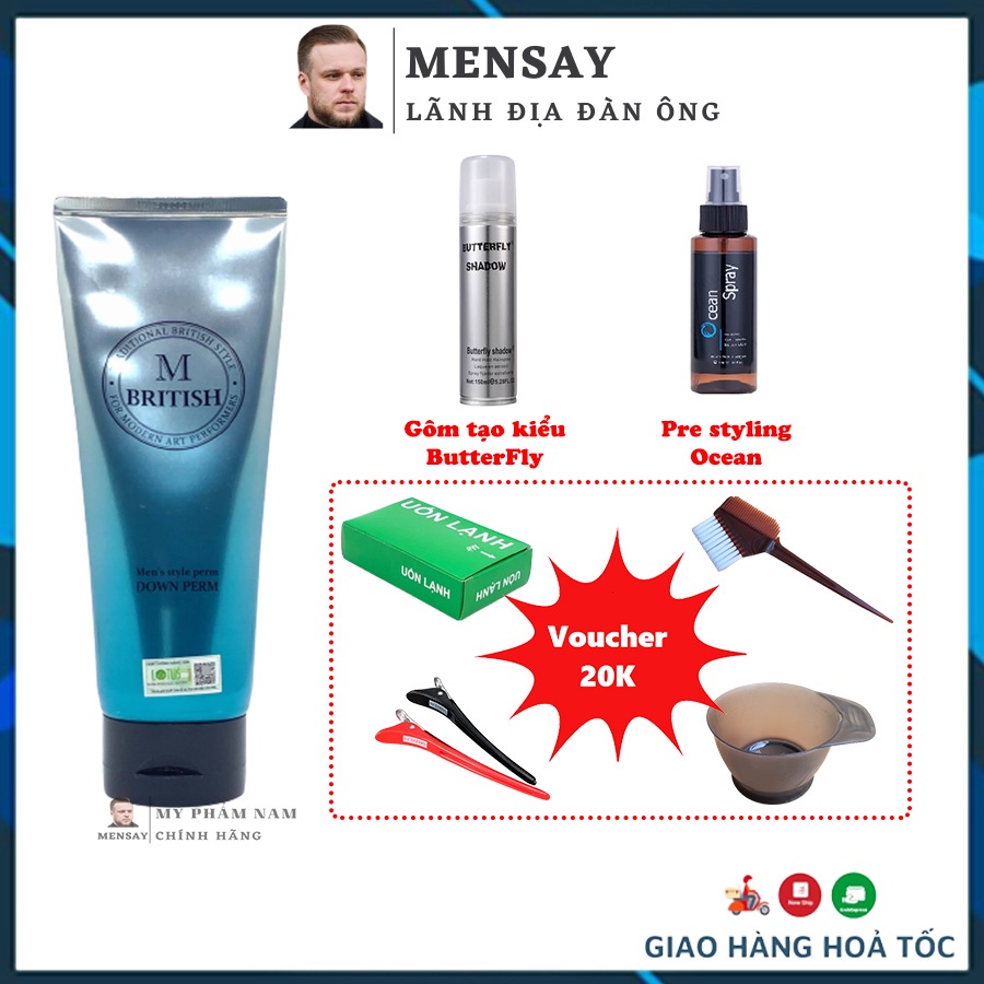 Kem ép side tóc BRITISH M Men's Style Down Perm 200g + bộ quà tặng VIP