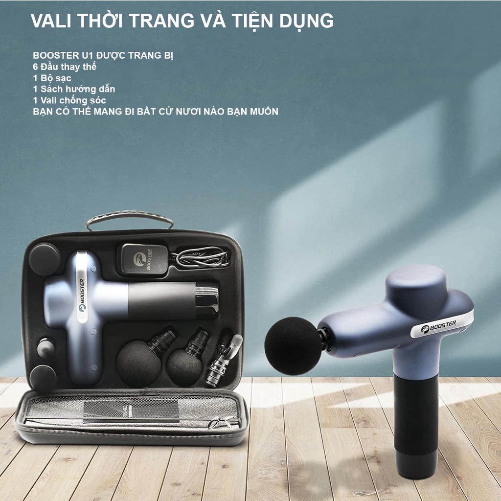 Máy massage cầm tay BOOSTER U1 -126W, 6 Đầu, 8 Tốc Độ