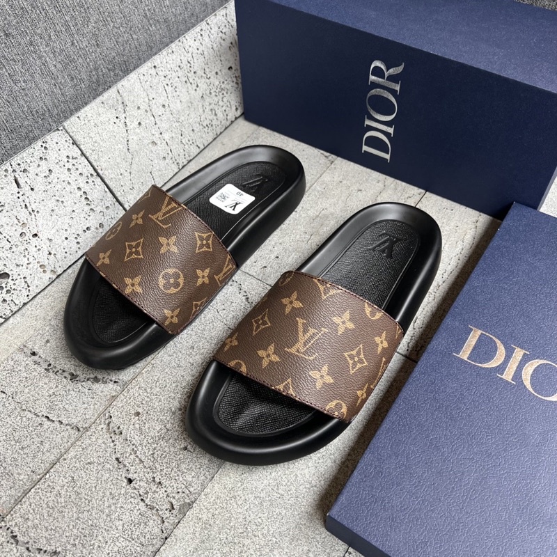 Dép LV nam đế đúc quai da mẫu mới 2023