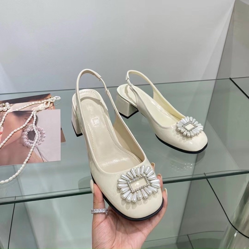 SORAMI.SHOES-Xăng đan Slingback đính hạt ngọc siêu xinh