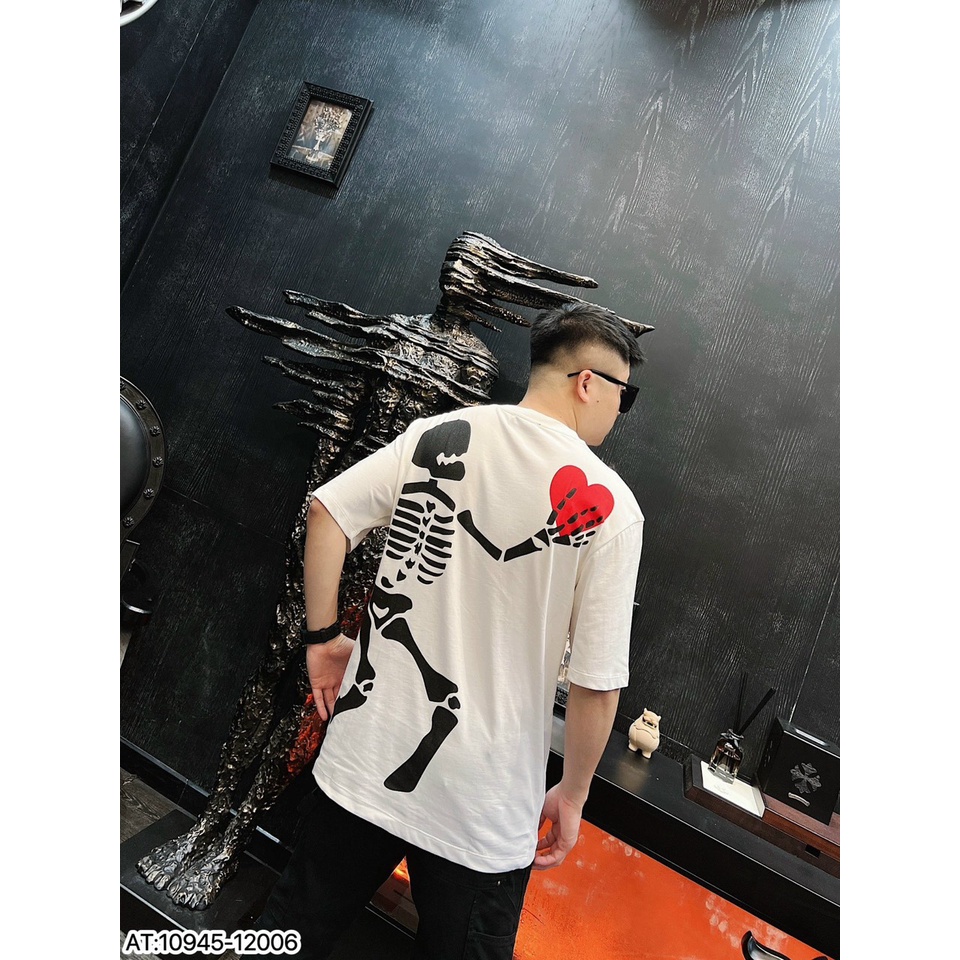 Áo Phông Nam In Hình Xương Trái Tim Cao Cấp - Áo Thun Nam Nữ Chất Cotton Mềm Mịn