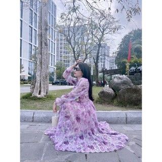 Váy tơ hoa tím sang chảnh