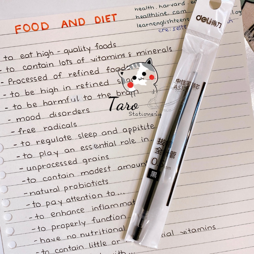 Ruột Bút Gel Deli Ngòi 0.5mm Dùng Thay Thế Cho Bút Bi A03, A06 Taro Stationery