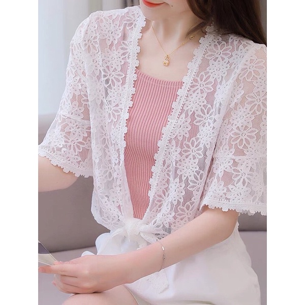 Áo khoác ren mỏng tay xoè, áo choàng ren đi biển
