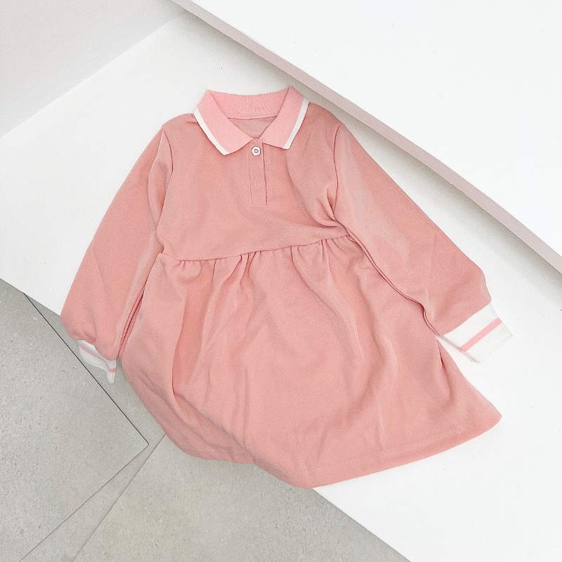 Váy Thun Dài Tay PoLo Cho Bé Gái Màu Hồng Dễ Thương Phù Hợp  - Mã 710