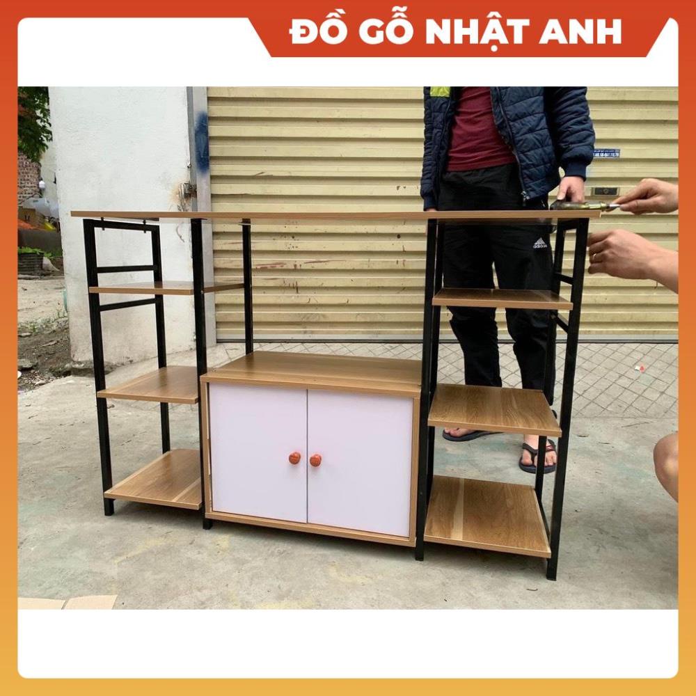 Kệ tủ lò vi sóng 2 khoang khung sắt sơn tĩnh điện mặt gỗ MDF để đồ đa năng phòng bếp, Đồ gỗ nội thất NHẬT ANH cao cấp