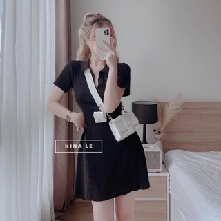 Đầm Body Cổ Polo Chất Thun Co Giãn, Váy Dáng Xoè Ngắn Năng Động Ảnh Thật Lekemqc