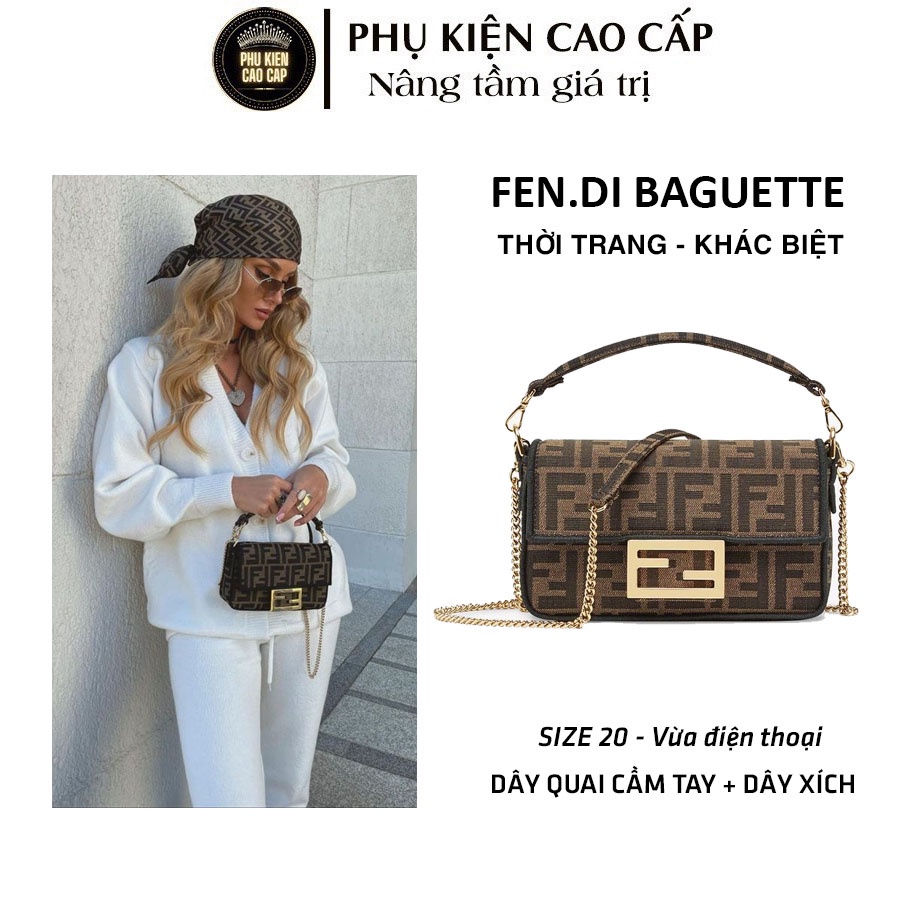 Túi cao cấp họa tiết logo sang chảnh - 𝐅𝐄𝐍.𝐃𝐈 𝐁𝐀𝐆𝐔𝐄𝐓𝐓𝐄 - chất vải dày dặn siêu bền kèm dây xích.