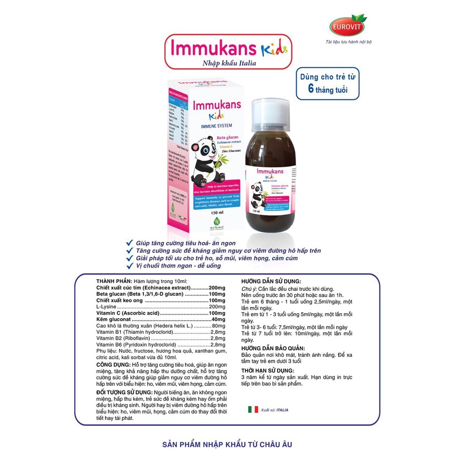Immukans Kids Siro Ăn Ngon & Tăng Sức Đề Kháng Cho Bé