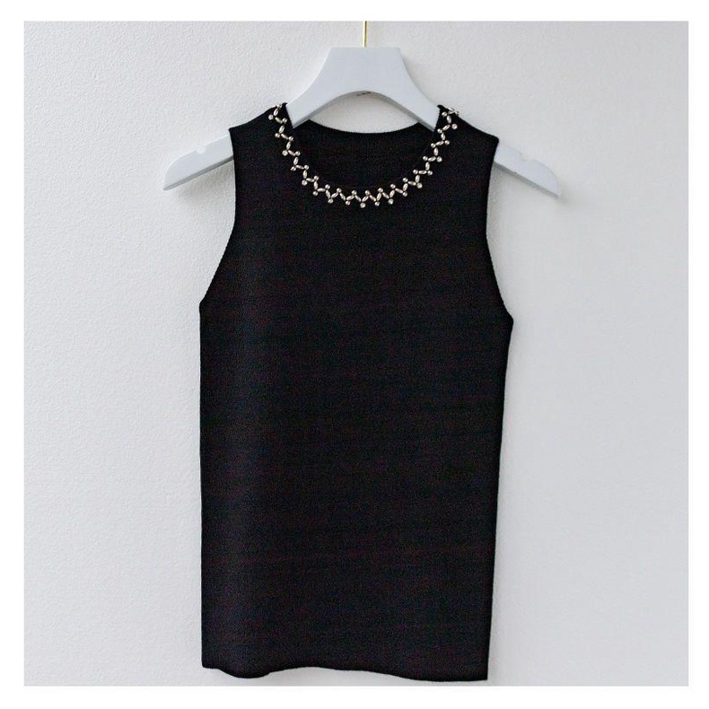 Áo sweater Không Tay Màu Trắng Đính Hạt Phong Cách Thời Trang Mới 2023